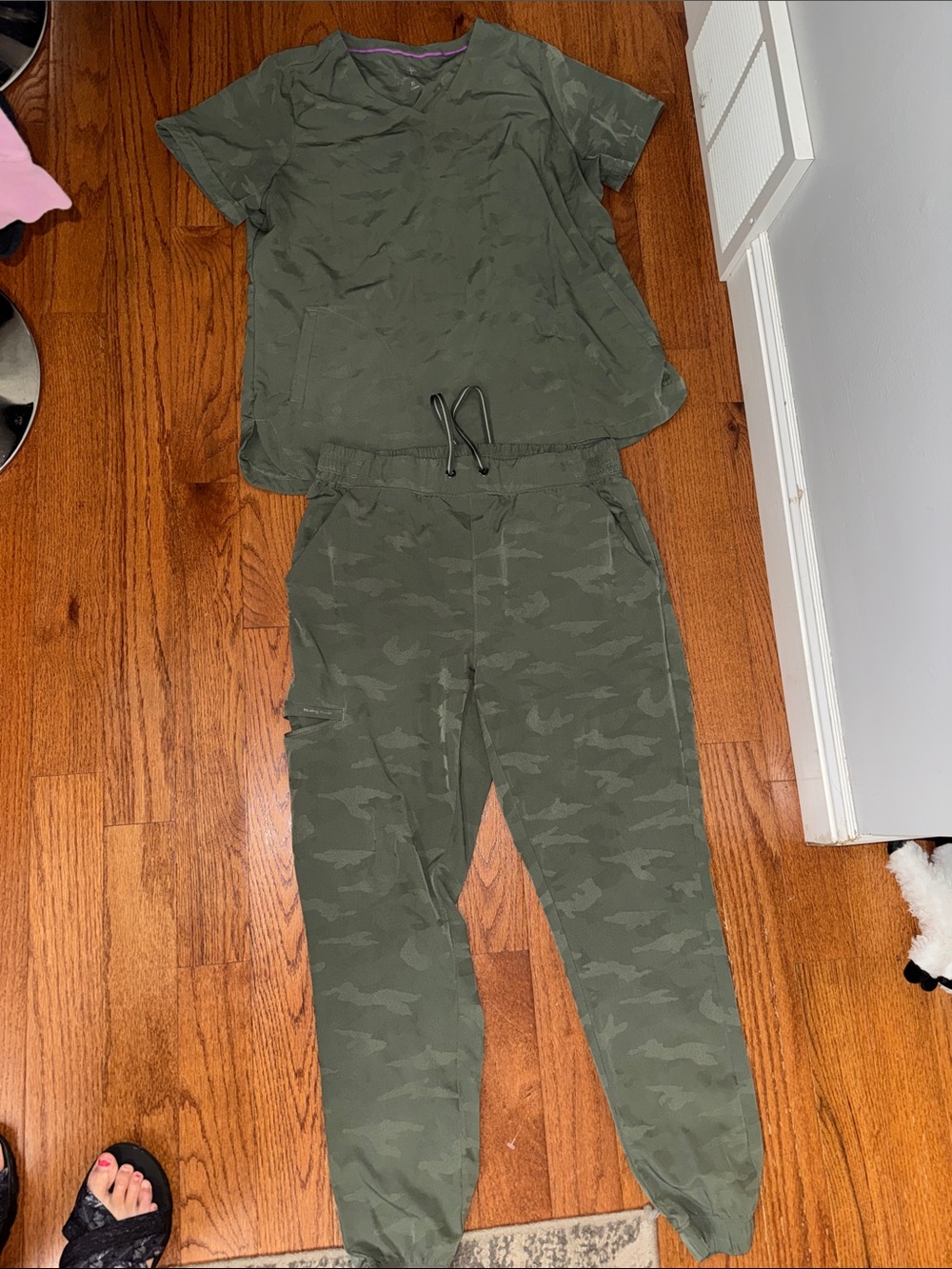 healing hands Olive Camo scrub Set - Green